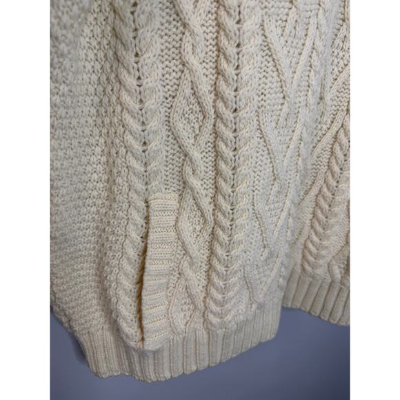 Aran Crafts Shawl Collar Wool Cable Knit Fisherman Sweater Ivory Men's XL - Picture 4 of 10